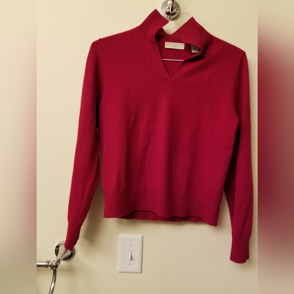 Cashmere women's long sleeve red sweater top.